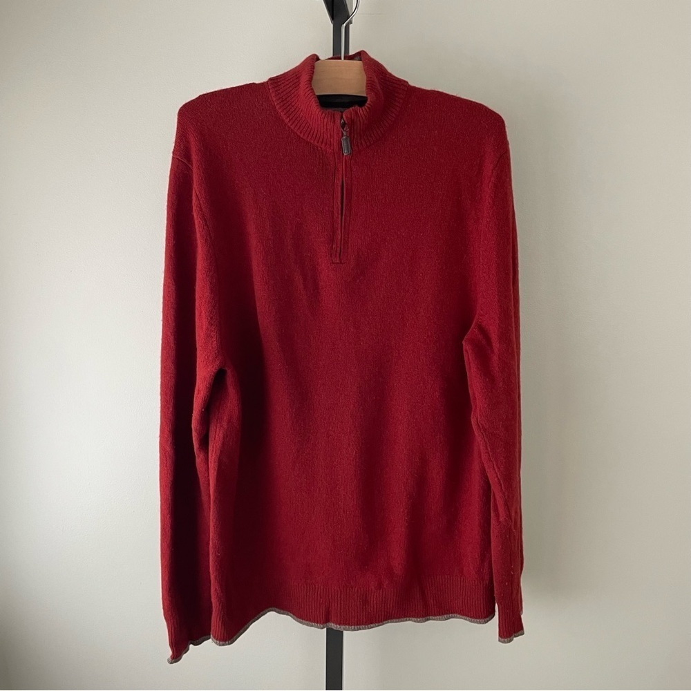 Black Brown Lambswool Blend Quarter Zip Pullover Sweater Orange Mens Size XL